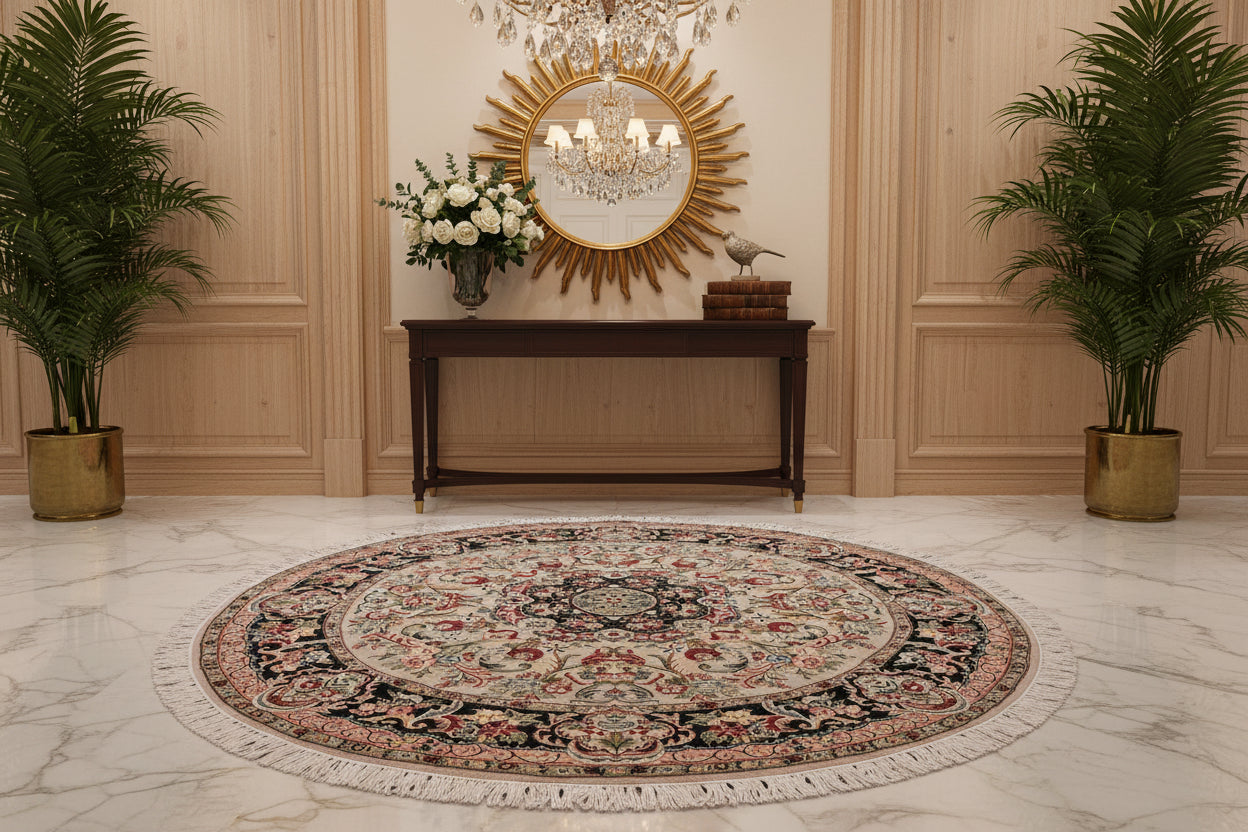 handmade Traditional Anarlaki Lt. Gray Black Hand Knotted ROUND 100% WOOL area rug 6'x6'