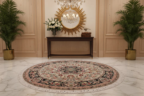 handmade Traditional Anarlaki Lt. Gray Black Hand Knotted ROUND 100% WOOL area rug 6'x6'