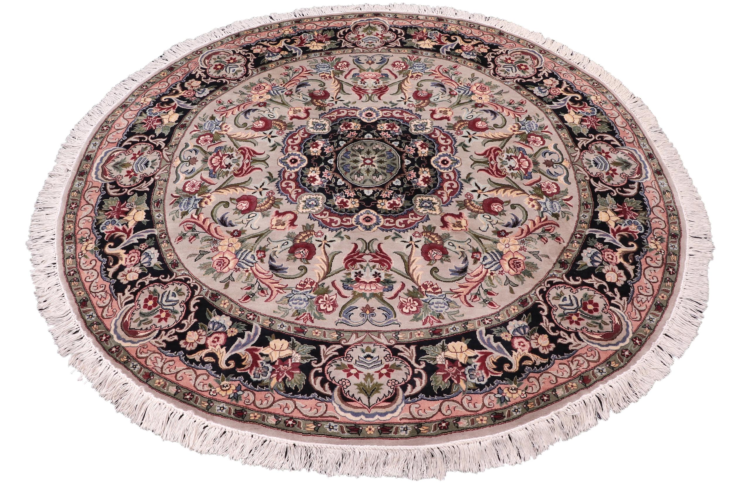 handmade Traditional Anarlaki Lt. Gray Black Hand Knotted ROUND 100% WOOL area rug 6'x6'