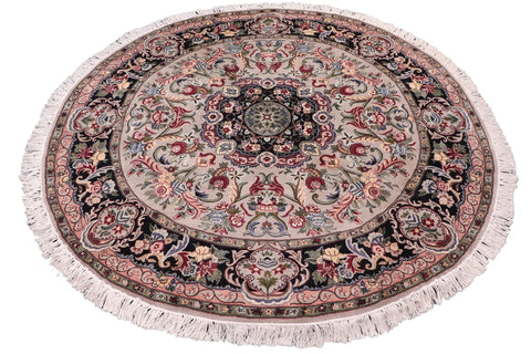 handmade Traditional Anarlaki Lt. Gray Black Hand Knotted ROUND 100% WOOL area rug 6'x6'