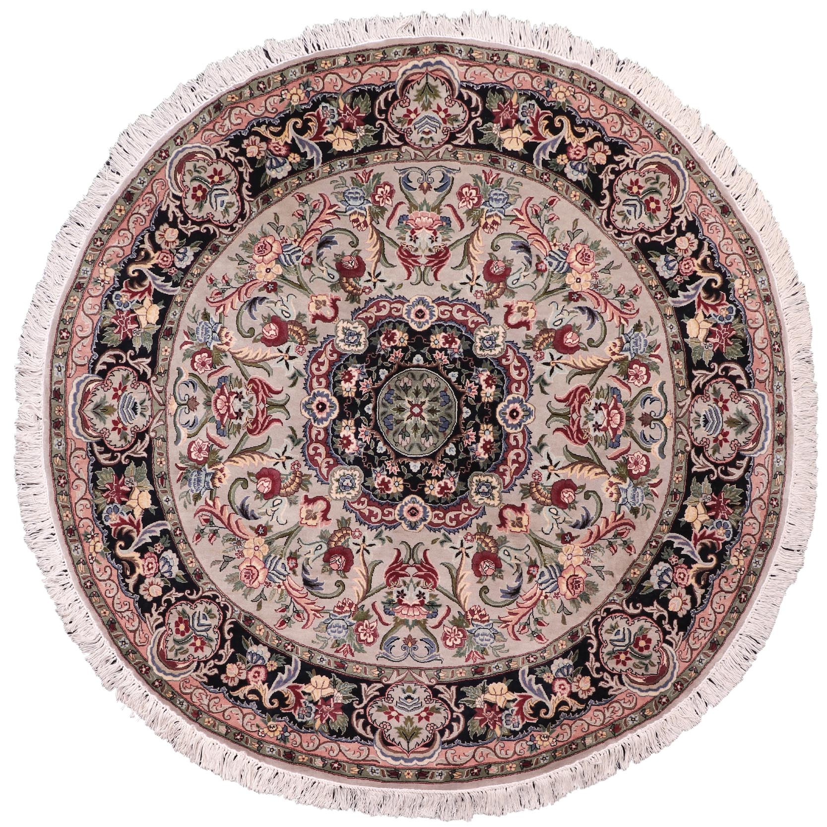 handmade Traditional Anarlaki Lt. Gray Black Hand Knotted ROUND 100% WOOL area rug 6'x6'