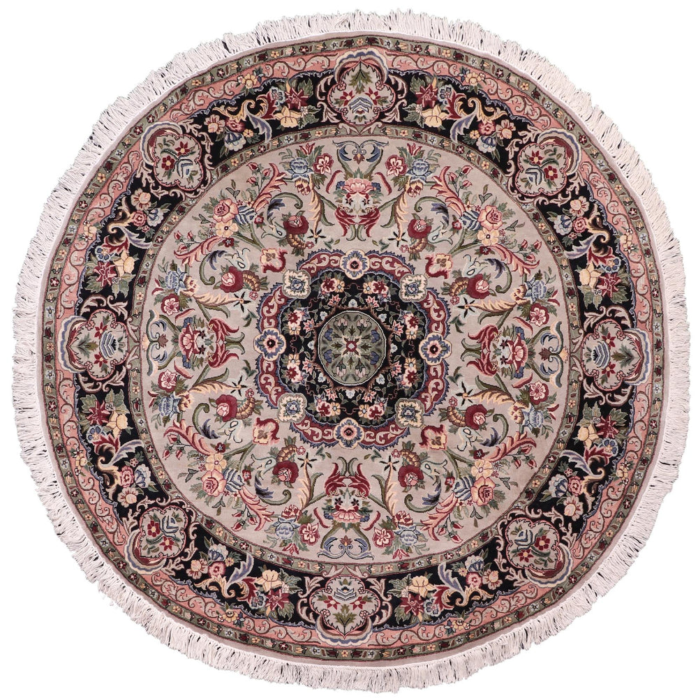 handmade Traditional Anarlaki Lt. Gray Black Hand Knotted ROUND 100% WOOL area rug 6'x6'