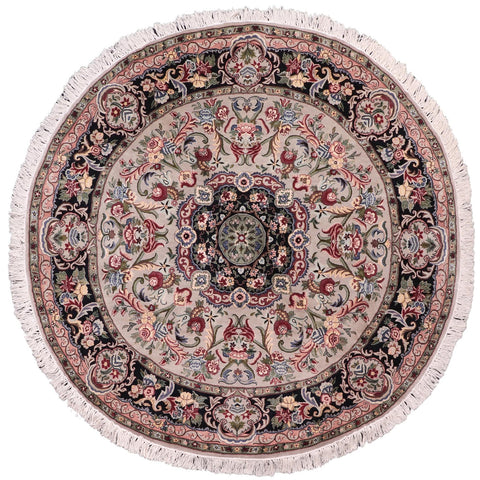 handmade Traditional Anarlaki Lt. Gray Black Hand Knotted ROUND 100% WOOL area rug 6'x6'