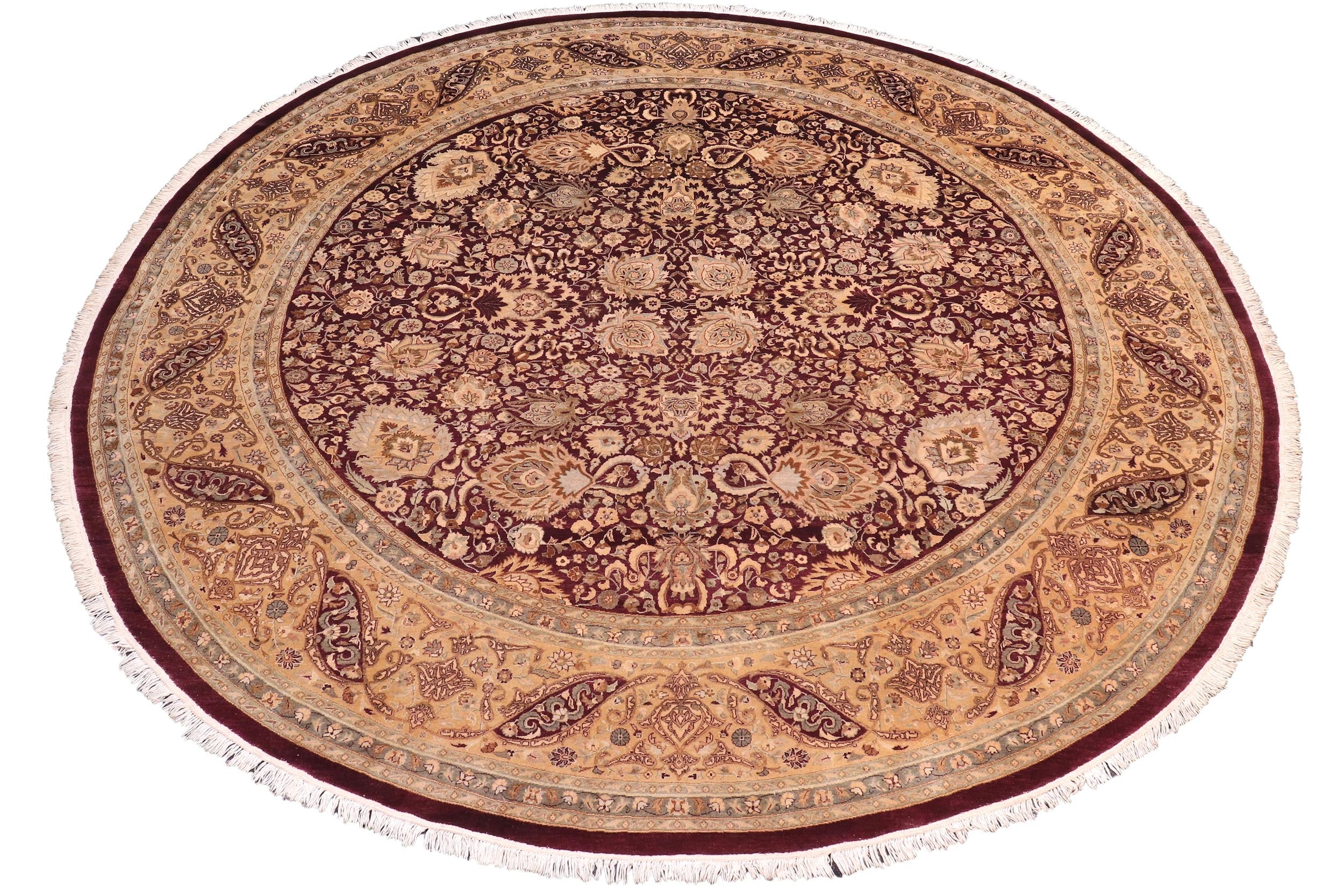 handmade Traditional Round Agra Tabriz Red Tan Hand Knotted ROUND 100% WOOL area rug 10' x 10'