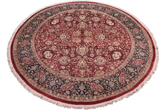 handmade Traditional Round Kashan Red Blue Hand Knotted ROUND 100% WOOL area rug 8' x 8'