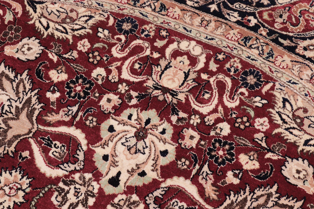 handmade Traditional Round Kashan Red Blue Hand Knotted ROUND 100% WOOL area rug 8' x 8'