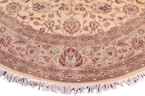 handmade Traditional Kashan Beige Tan Hand Knotted ROUND 100% WOOL area rug 10' x 10'