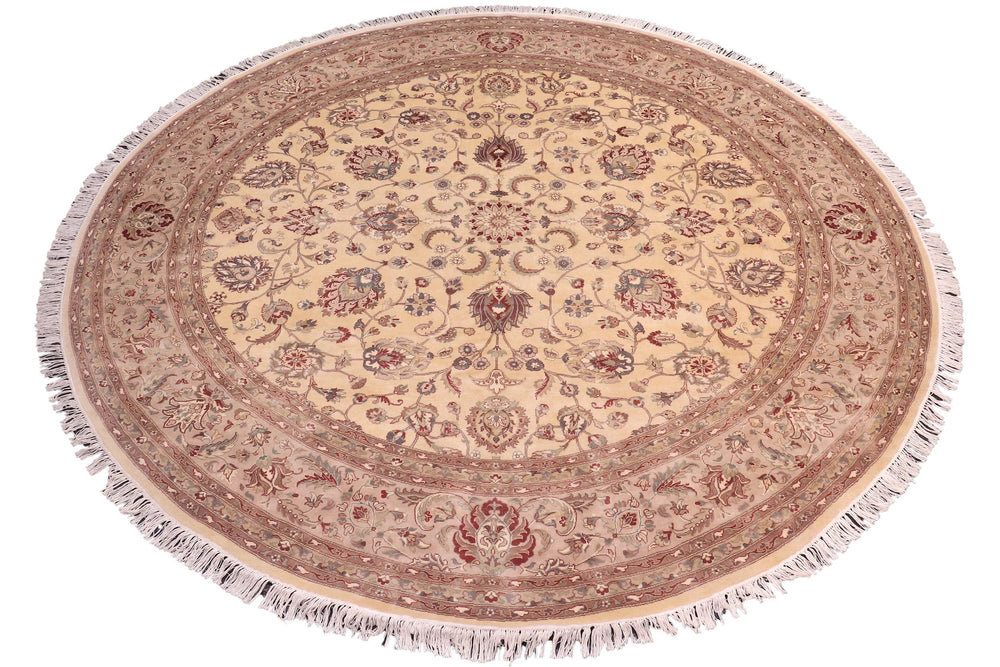 handmade Traditional Kashan Beige Tan Hand Knotted ROUND 100% WOOL area rug 10'x10'
