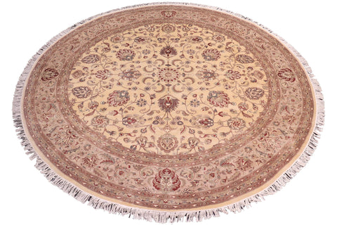 handmade Traditional Kashan Beige Tan Hand Knotted ROUND 100% WOOL area rug 10' x 10'