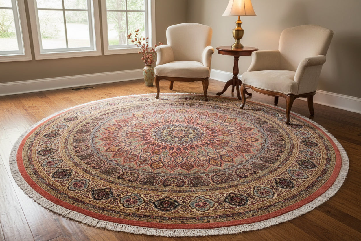 handmade Traditional Bakhtair Pink Beige Hand Knotted ROUND 100% WOOL area rug 10'x10'