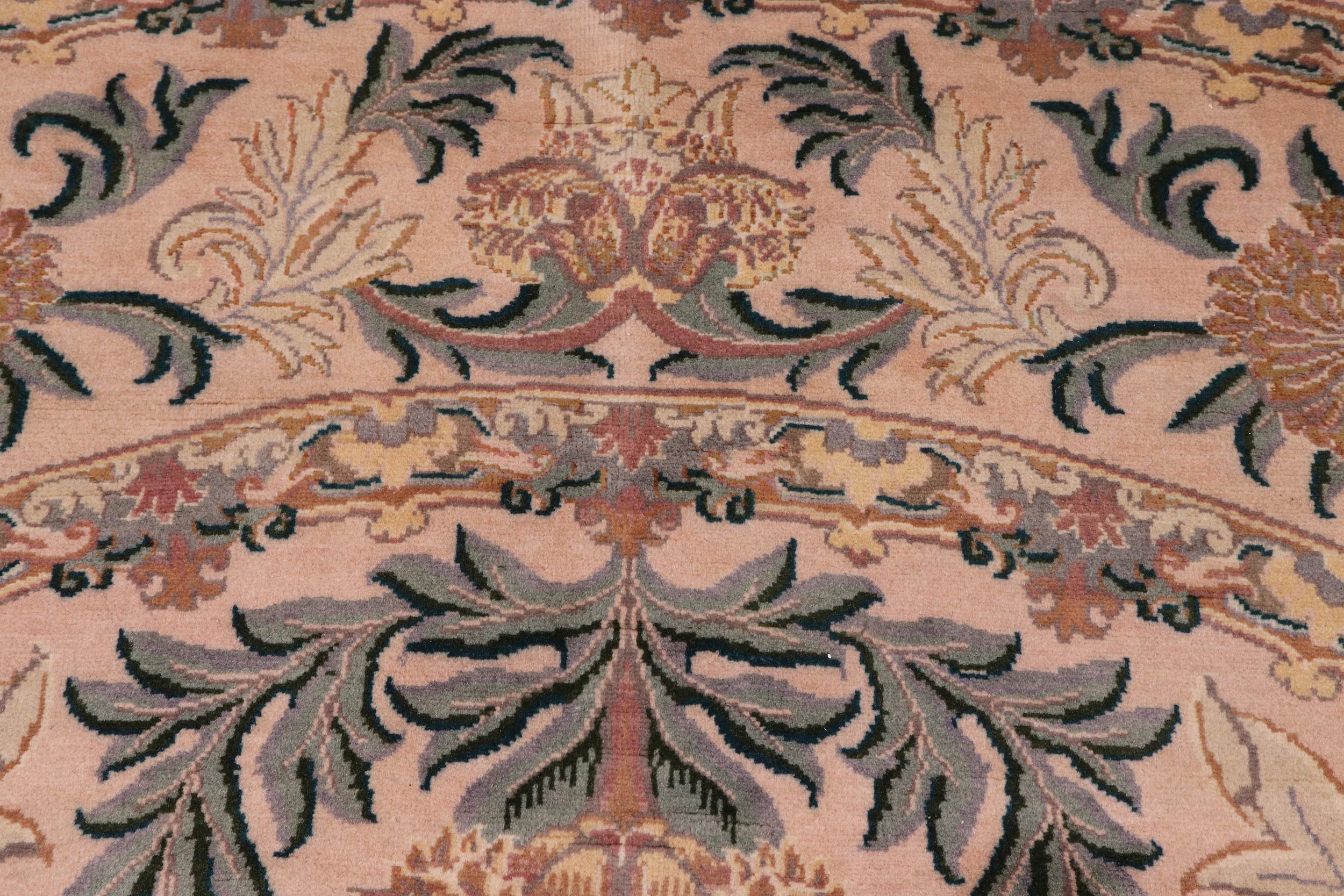handmade Traditional Tulip Tan Green Hand Knotted ROUND 100% WOOL area rug 8' x 8'