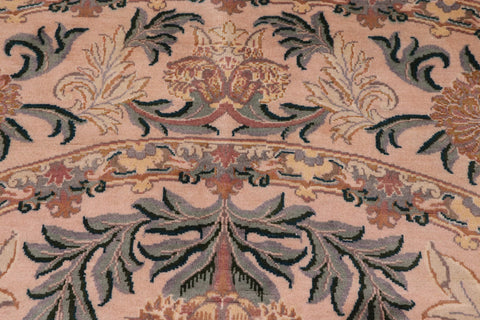 handmade Traditional Tulip Tan Green Hand Knotted ROUND 100% WOOL area rug 8' x 8'