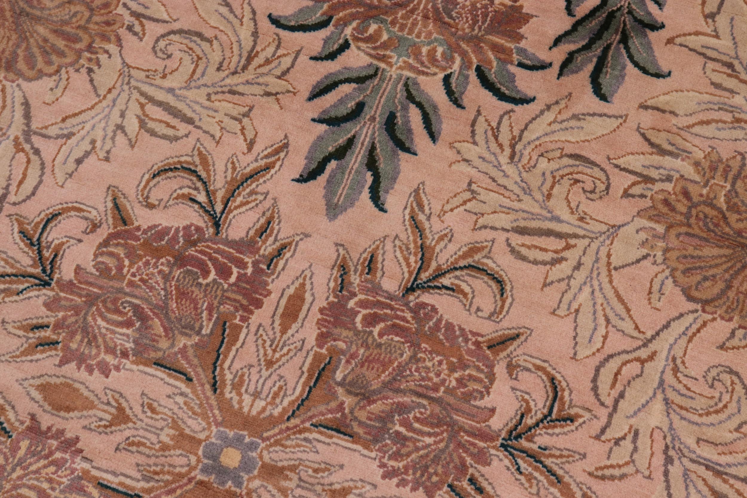 handmade Traditional Tulip Tan Green Hand Knotted ROUND 100% WOOL area rug 8' x 8'