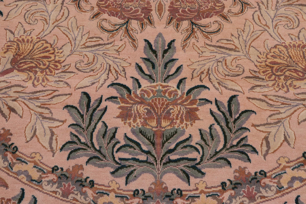 handmade Traditional Tulip Tan Green Hand Knotted ROUND 100% WOOL area rug 8'x8'