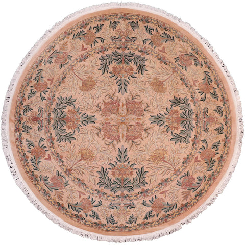 handmade Traditional Tulip Tan Green Hand Knotted ROUND 100% WOOL area rug 8' x 8'