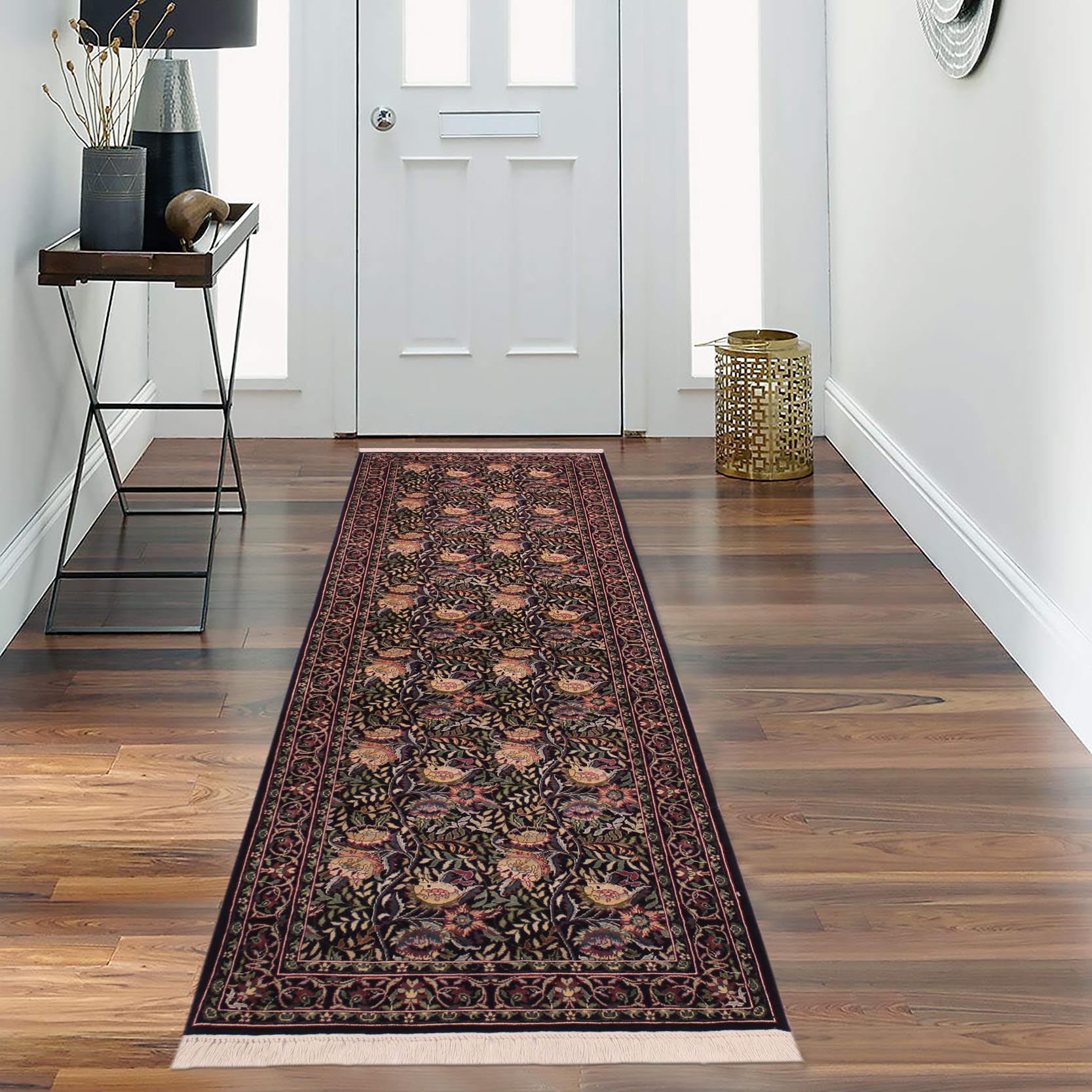 handmade Traditional Nagi Black Gold Hand Knotted RUNNER 100% WOOL area rug 3' x 8'