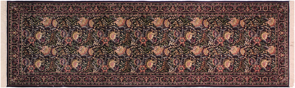 handmade Traditional Nagi Black Gold Hand Knotted RUNNER 100% WOOL area rug 3' x 8'