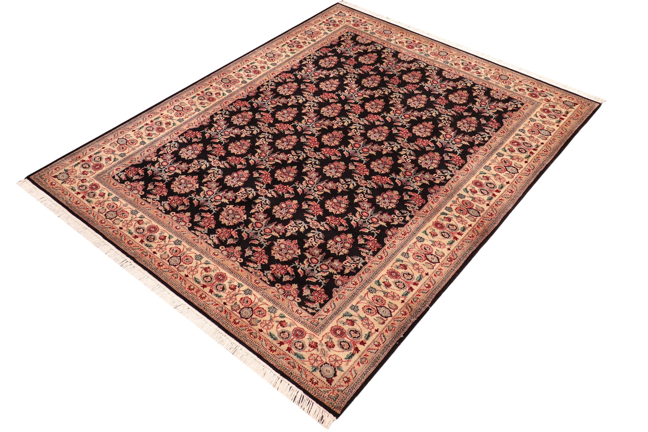 handmade Transitional Abusson Black Ivory Hand Knotted RECTANGLE 100% WOOL area rug 6x9