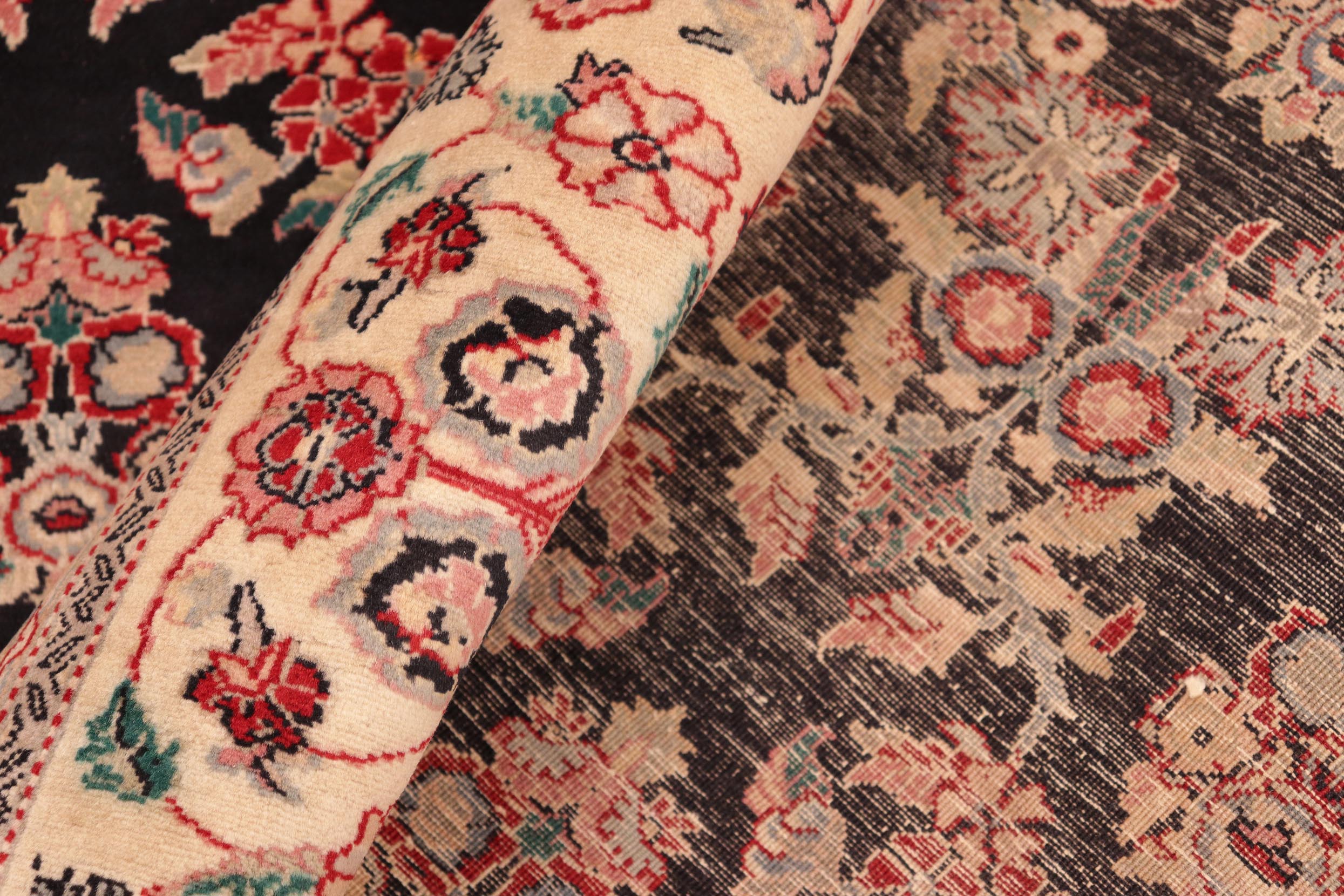 handmade Transitional Abusson Black Ivory Hand Knotted RECTANGLE 100% WOOL area rug 6x9