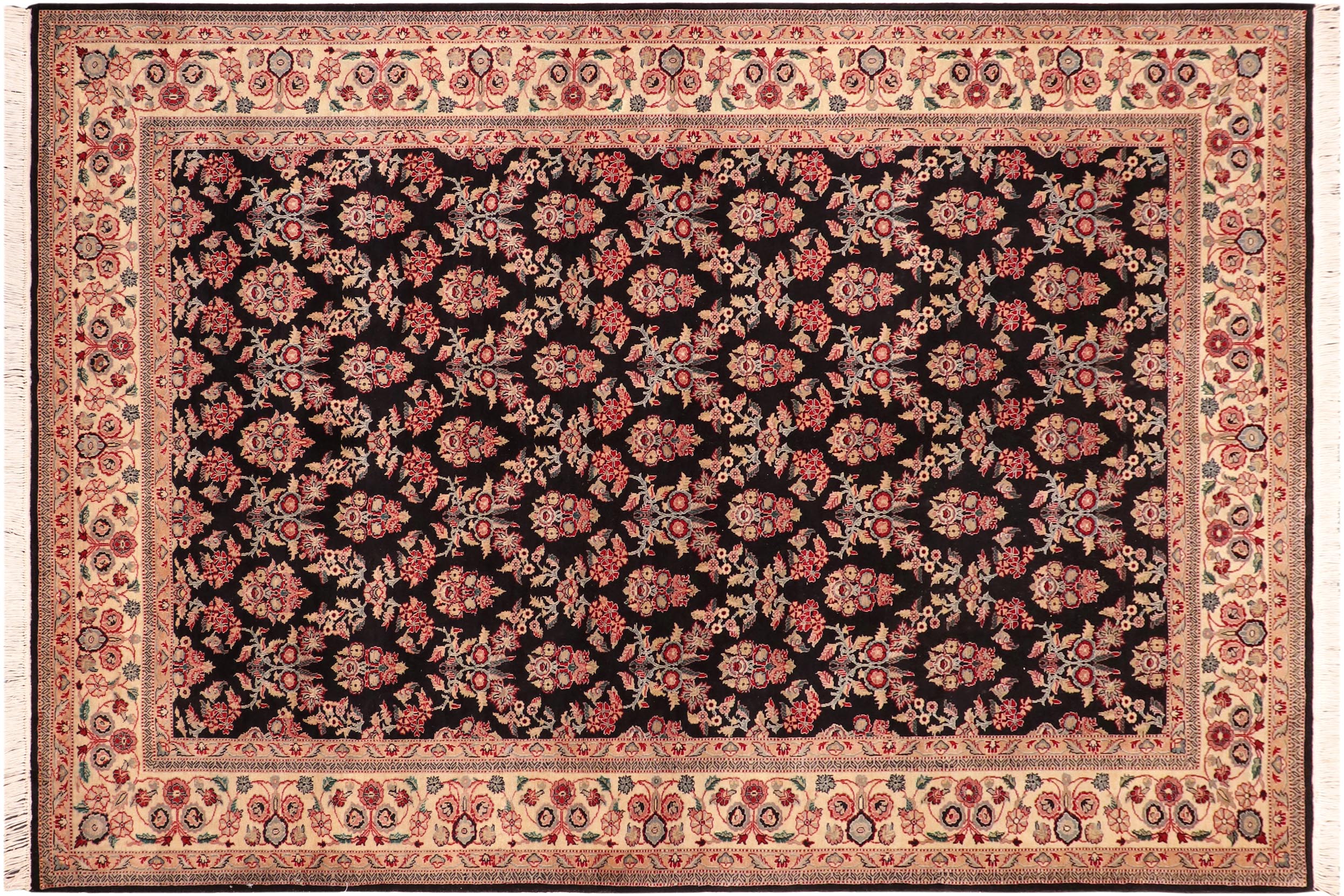 handmade Transitional Abusson Black Ivory Hand Knotted RECTANGLE 100% WOOL area rug 6x9
