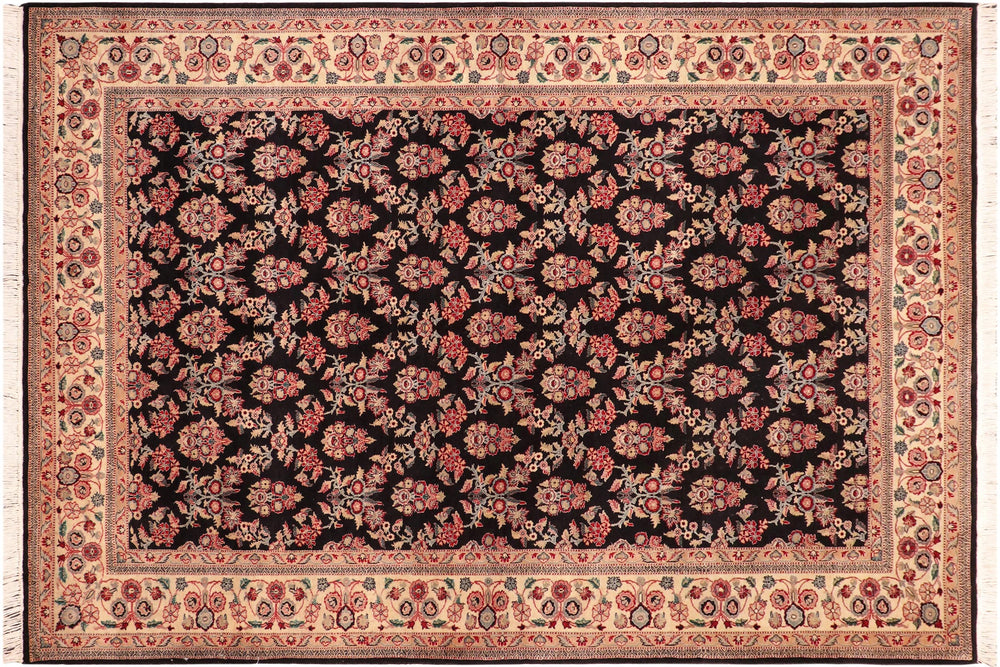 handmade Transitional Abusson Black Ivory Hand Knotted RECTANGLE 100% WOOL area rug 6x9