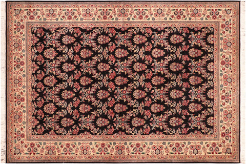 handmade Transitional Abusson Black Ivory Hand Knotted RECTANGLE 100% WOOL area rug 6x9