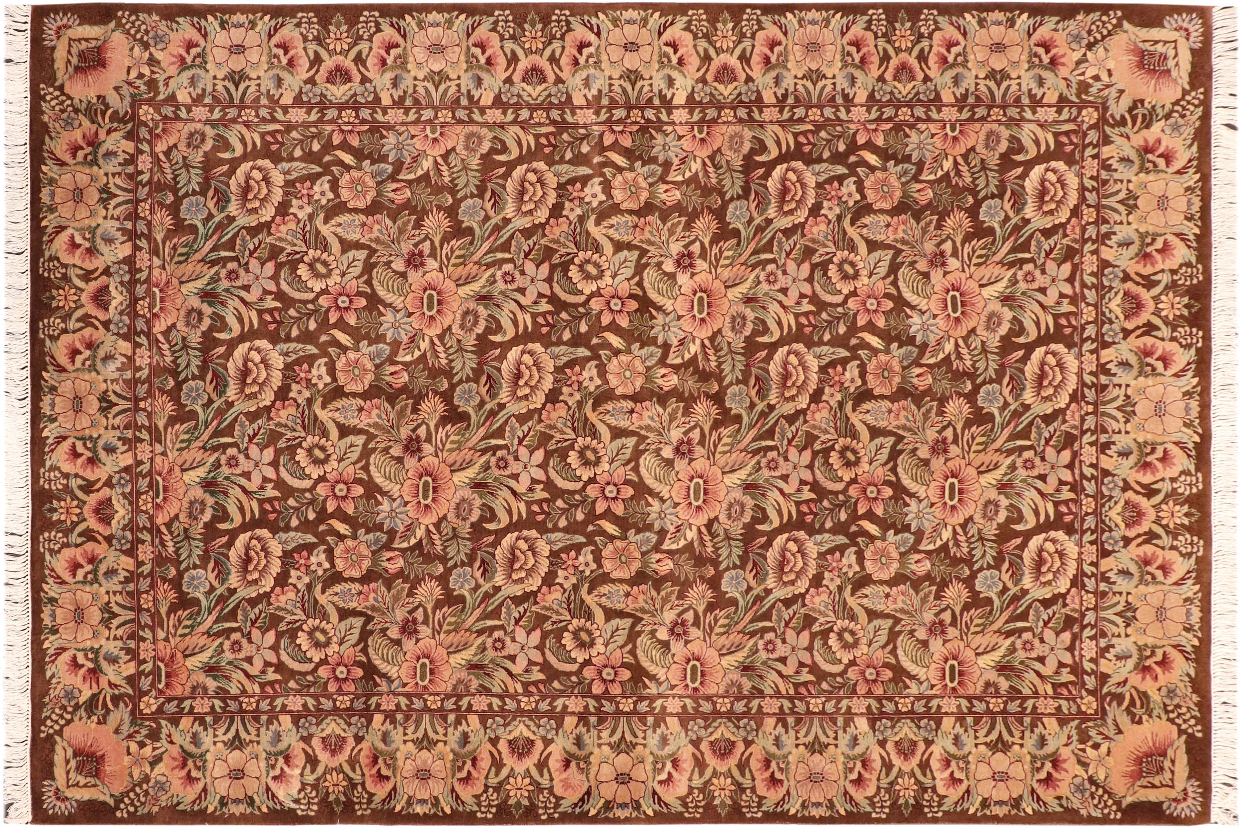 handmade Transitional William Brown Pink Hand Knotted RECTANGLE 100% WOOL area rug 6x9