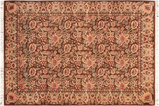 handmade Transitional William Brown Pink Hand Knotted RECTANGLE 100% WOOL area rug 6x9