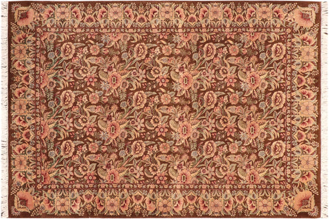 handmade Transitional William Brown Pink Hand Knotted RECTANGLE 100% WOOL area rug 6x9