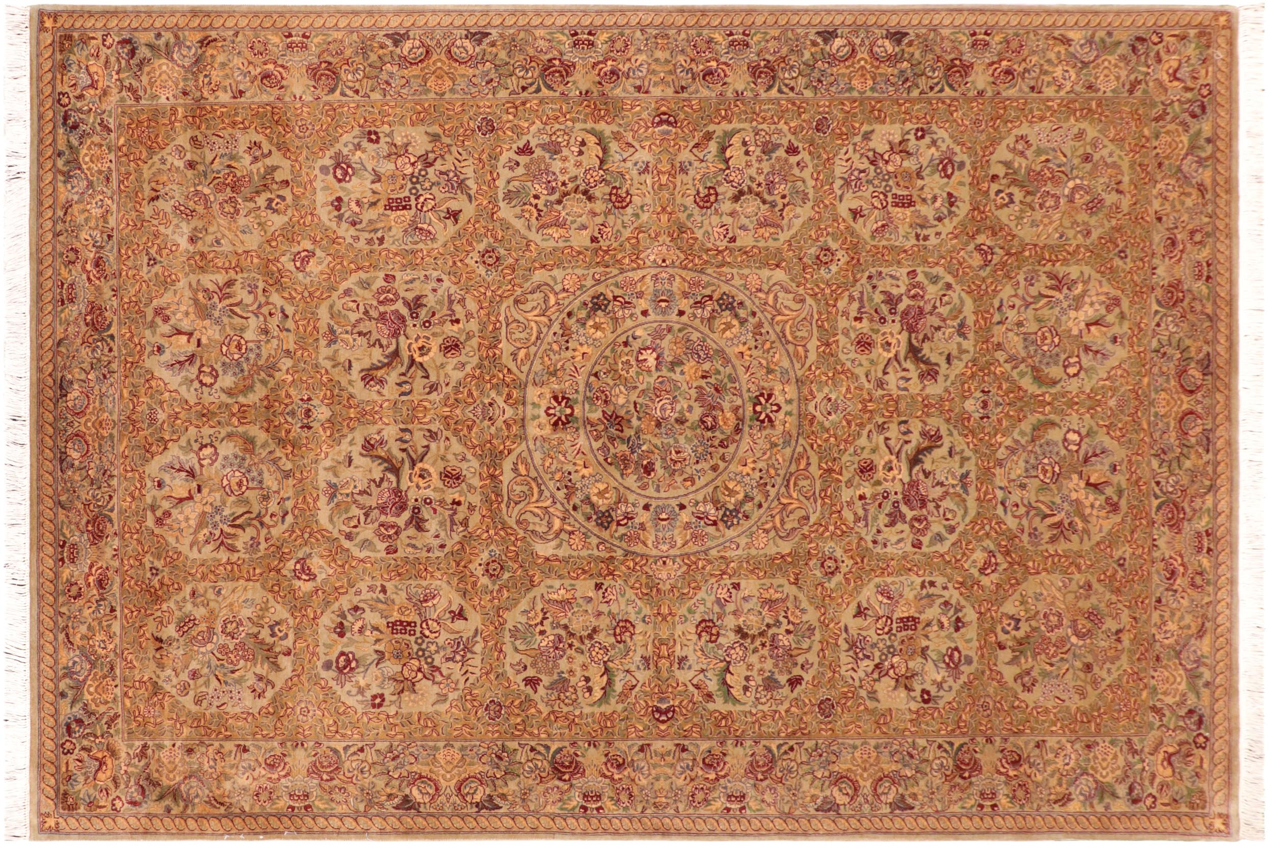 handmade Transitional  Taupe Green Hand Knotted RECTANGLE 100% WOOL area rug 6x9