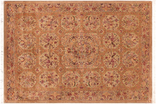 handmade Transitional  Taupe Green Hand Knotted RECTANGLE 100% WOOL area rug 6x9