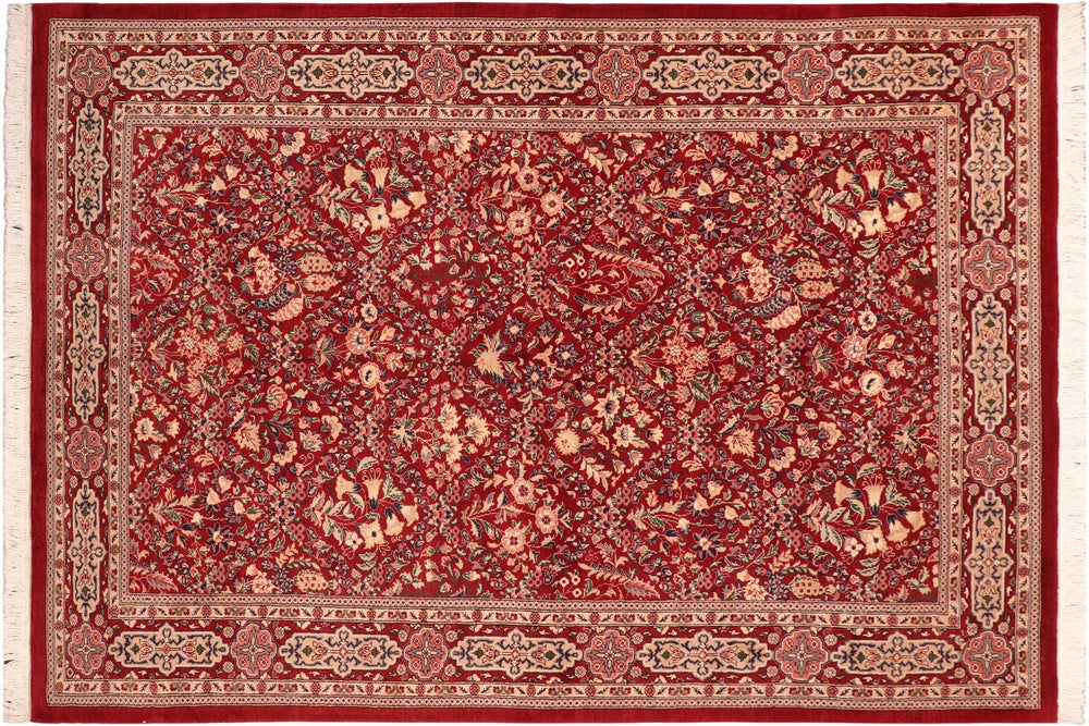 handmade Transitional Tabriz Red Tan Hand Knotted RECTANGLE 100% WOOL area rug 6x9