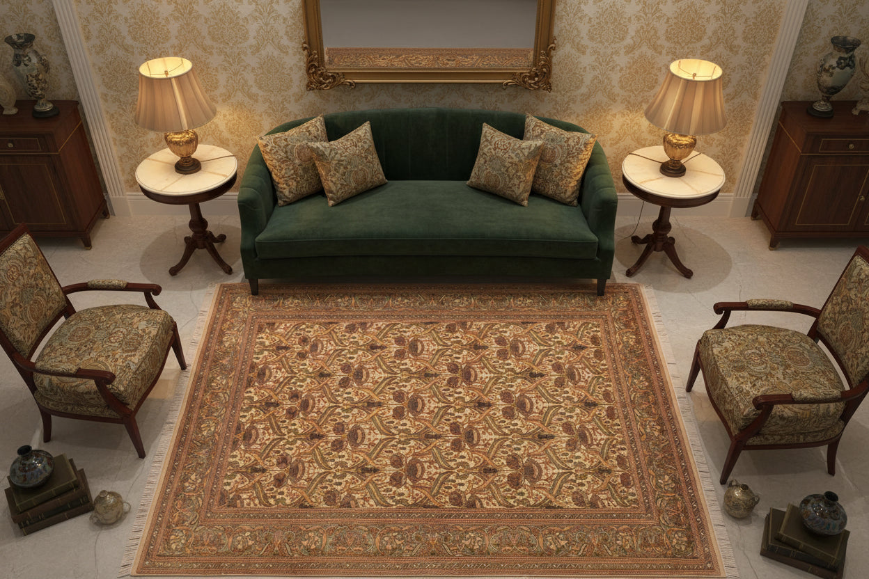 handmade Transitional Hamjolie Beige Green Hand Knotted RECTANGLE 100% WOOL area rug 6x10
