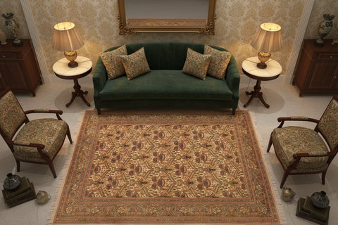 handmade Transitional Hamjolie Beige Green Hand Knotted RECTANGLE 100% WOOL area rug 6x10
