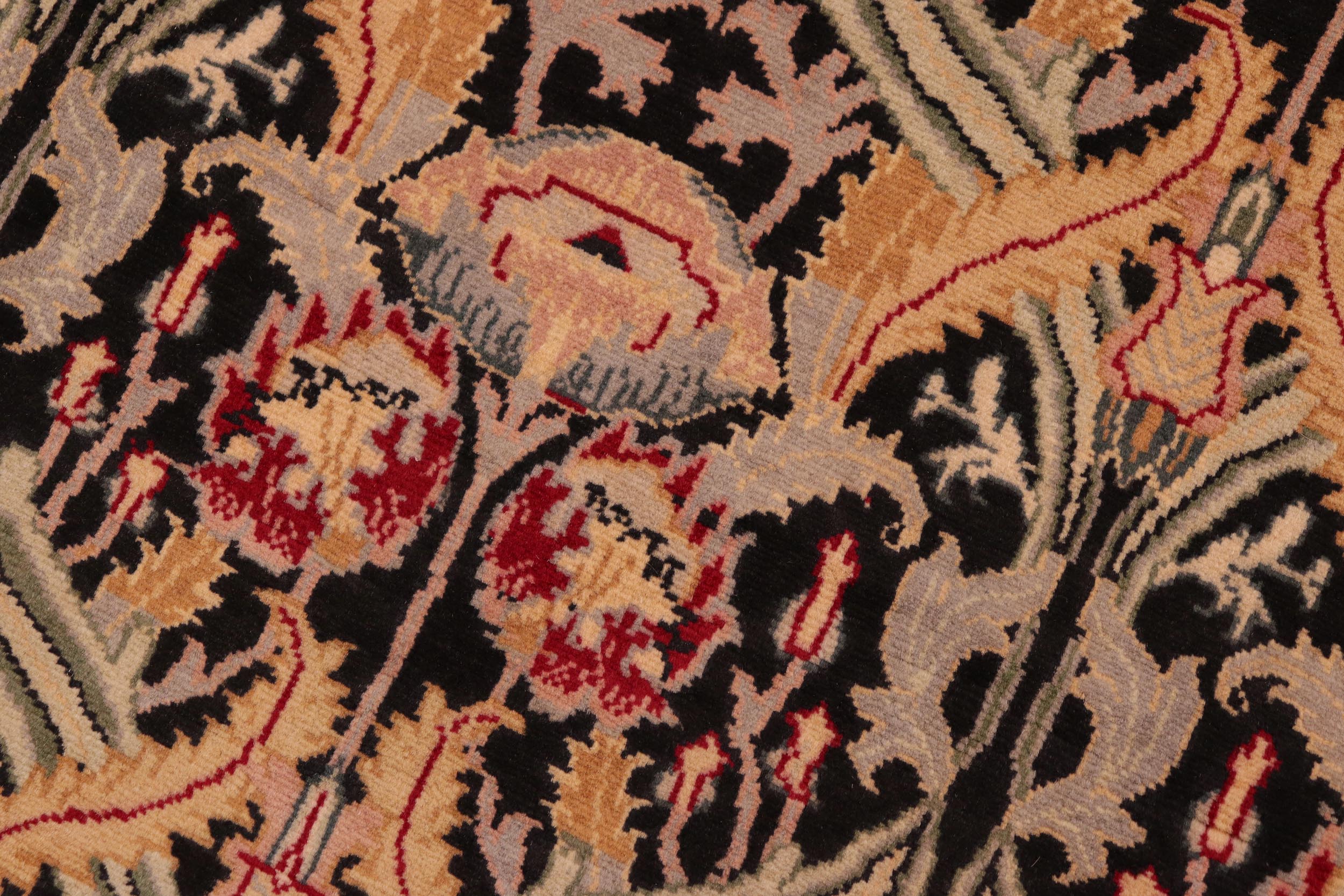 handmade Transitional Hamjolie Black Gold Hand Knotted RECTANGLE 100% WOOL area rug 6x9