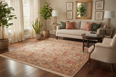 handmade Transitional Kamal Taupe Gold Hand Knotted RECTANGLE 100% WOOL area rug 6x9