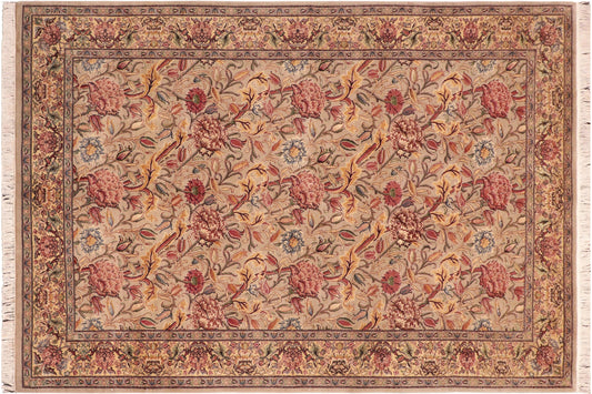 handmade Transitional Kamal Taupe Gold Hand Knotted RECTANGLE 100% WOOL area rug 6x9