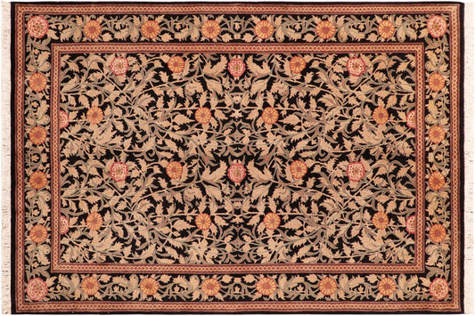 handmade Transitional Jasmain Black Gold Hand Knotted RECTANGLE 100% WOOL area rug 6x9