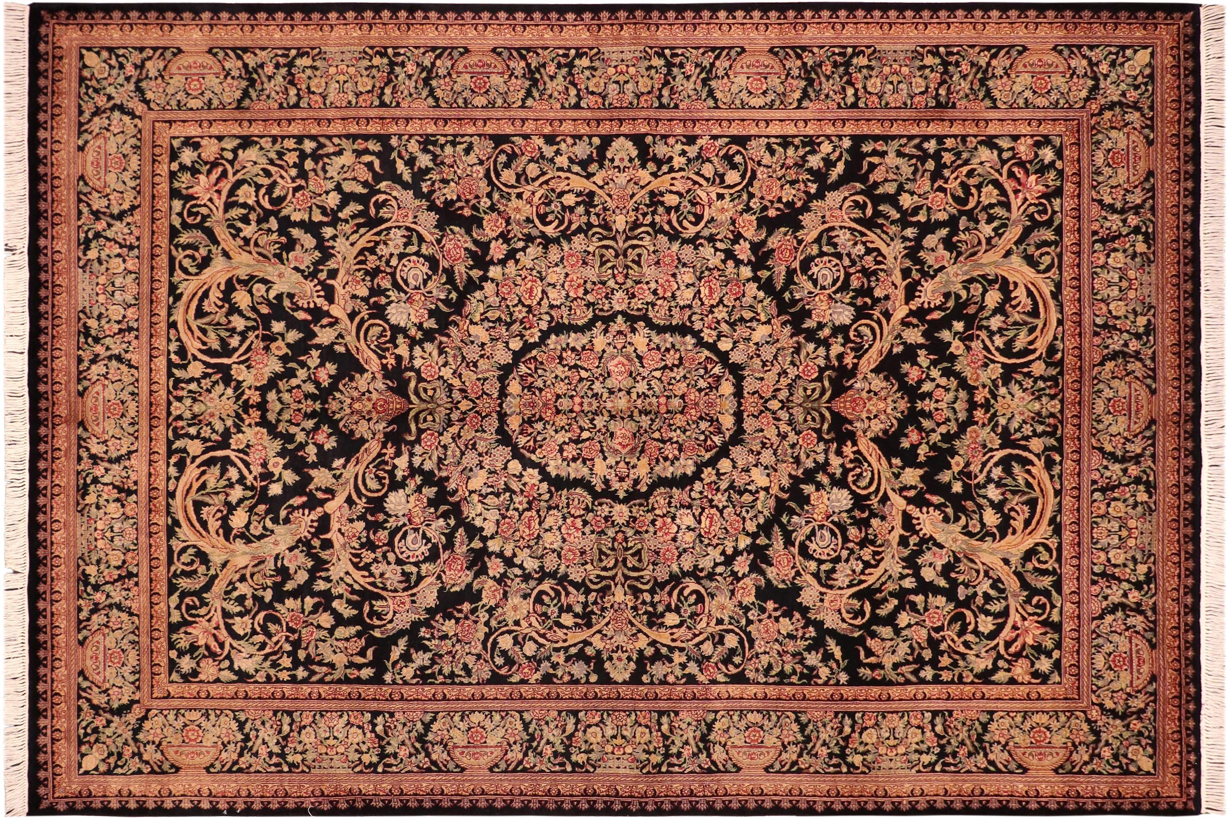 handmade Traditional Tamour Black Gold Hand Knotted RECTANGLE 100% WOOL area rug 6x9