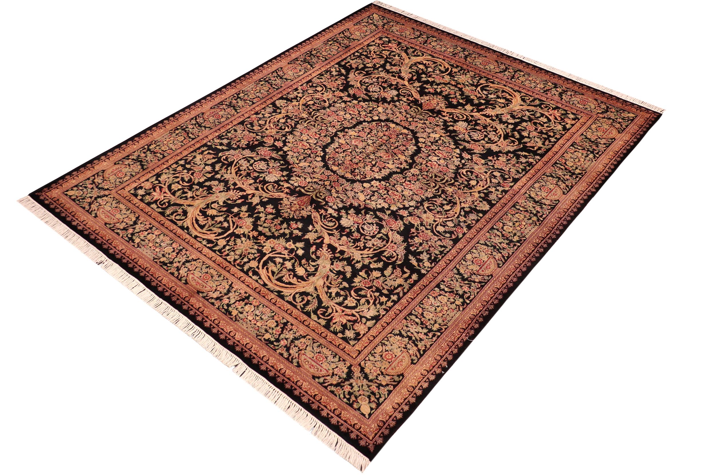 handmade Traditional Tamour Black Gold Hand Knotted RECTANGLE 100% WOOL area rug 6x9
