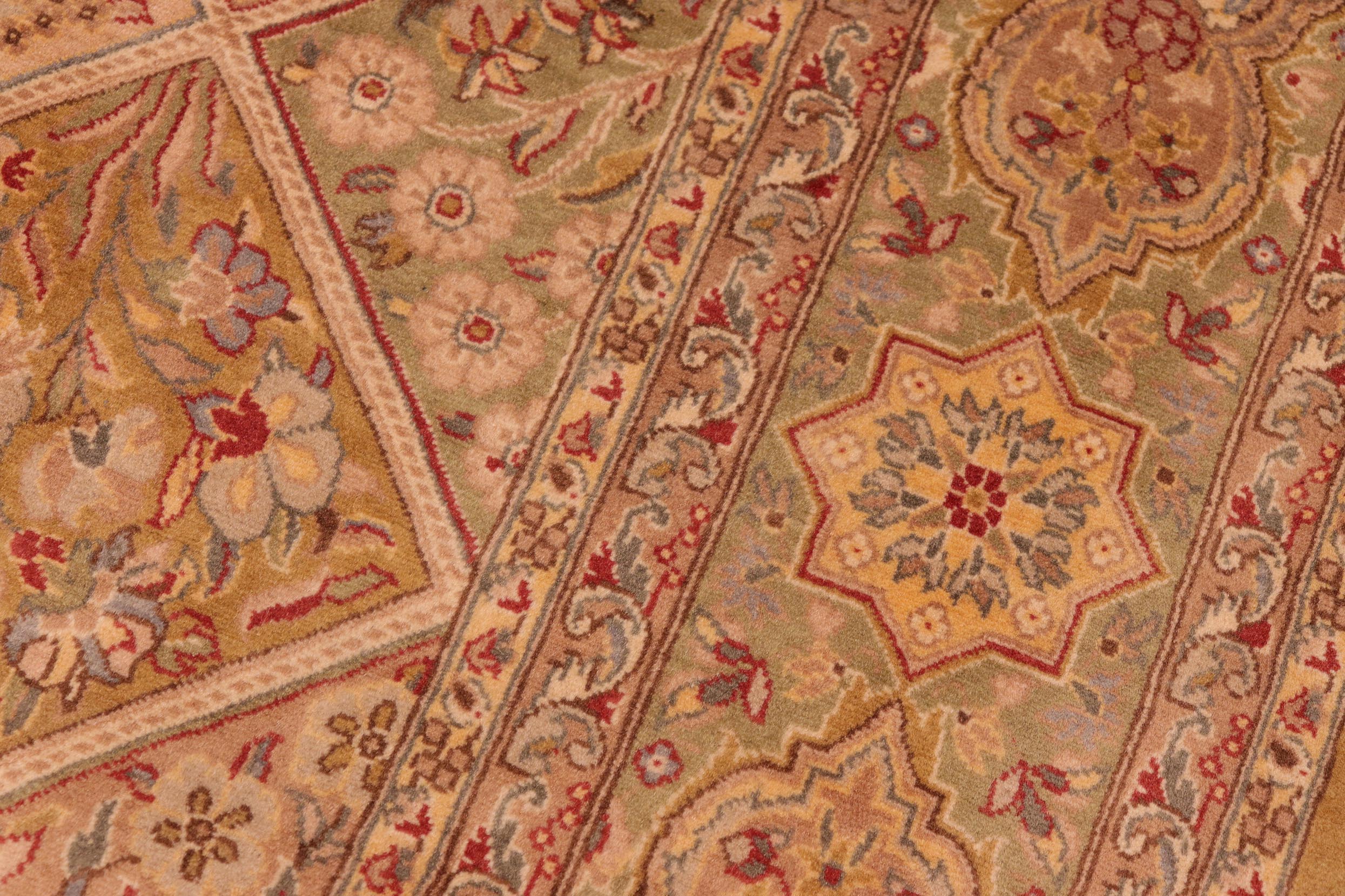 handmade Traditional Gulab Taupe Green Hand Knotted RECTANGLE 100% WOOL area rug 6x9