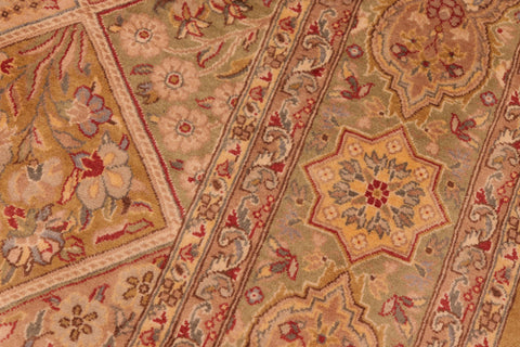 handmade Traditional Gulab Taupe Green Hand Knotted RECTANGLE 100% WOOL area rug 6x9