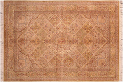 handmade Traditional Gulab Taupe Green Hand Knotted RECTANGLE 100% WOOL area rug 6x9
