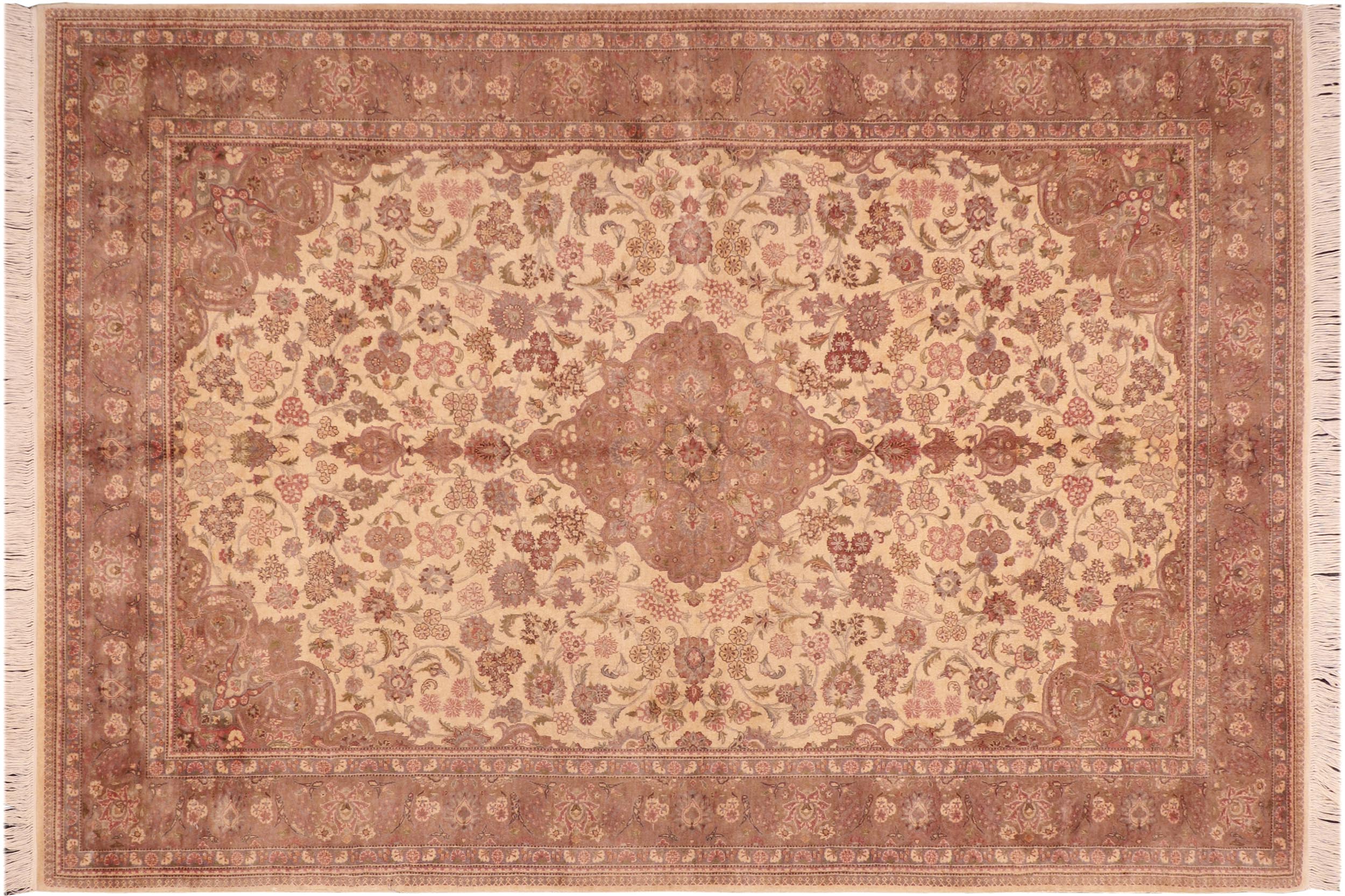 handmade Traditional Kashan Beige Brown Hand Knotted RECTANGLE 100% WOOL area rug 6x9