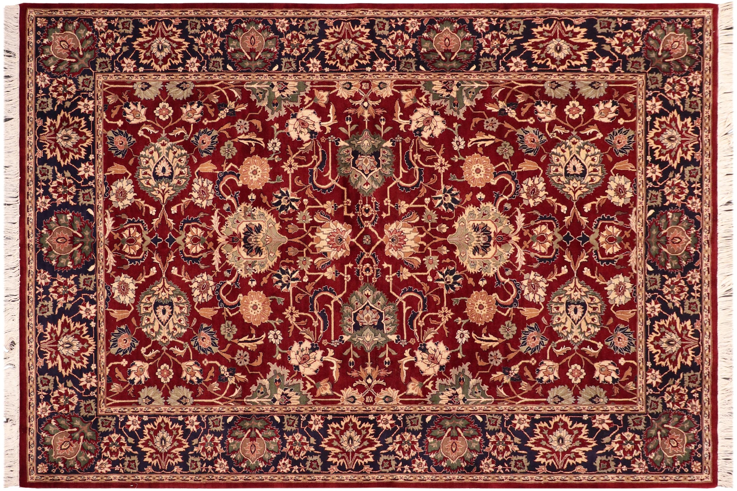 handmade Traditional Lahore Red Blue Hand Knotted RECTANGLE 100% WOOL area rug 6x9