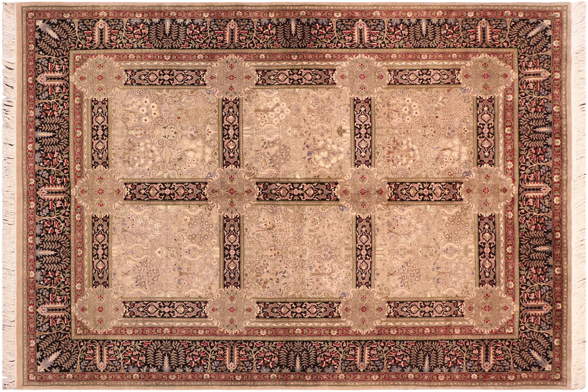 handmade Transitional  Beige Black Hand Knotted RECTANGLE 100% WOOL area rug 6x9