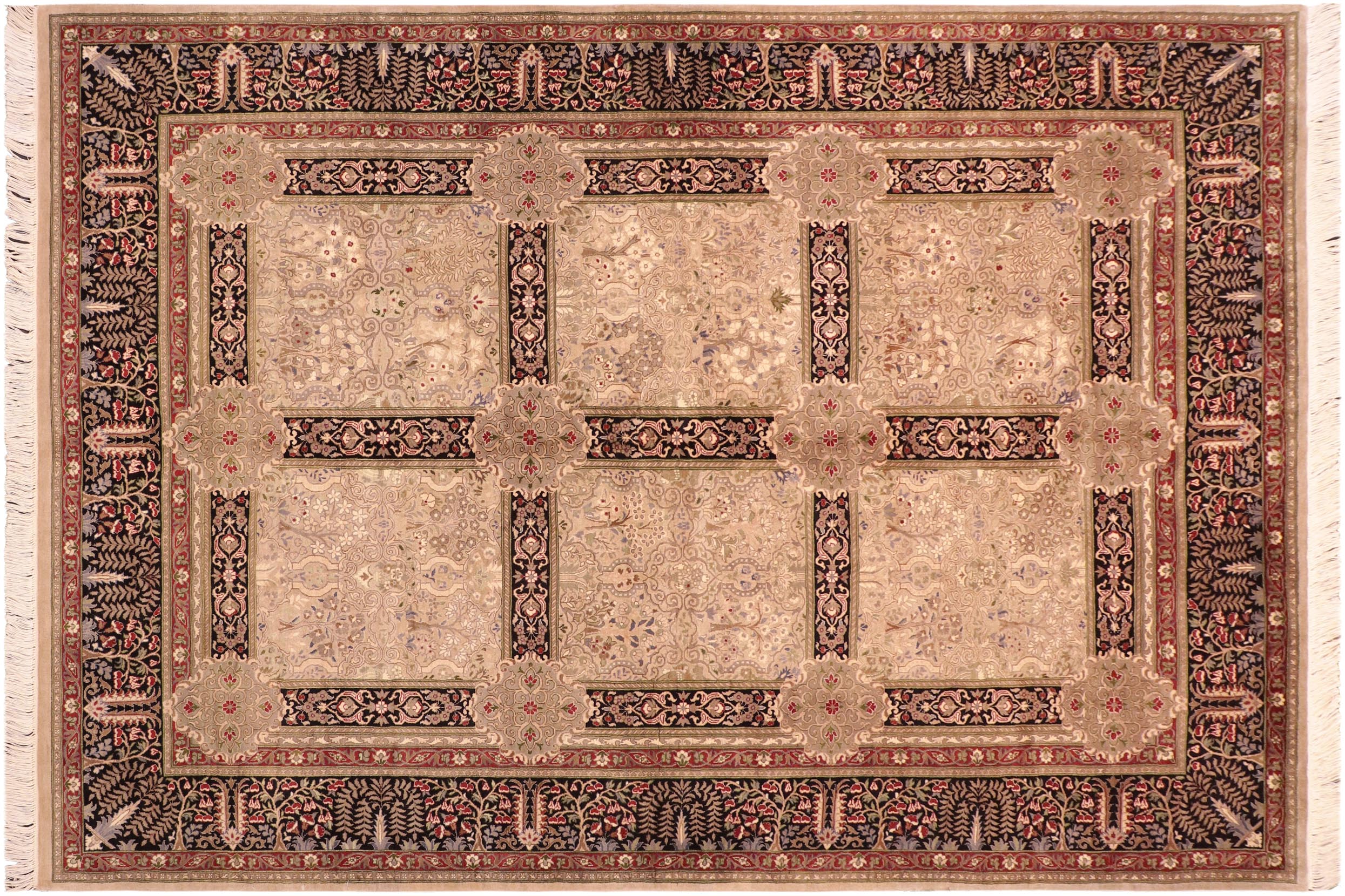 handmade Transitional  Beige Black Hand Knotted RECTANGLE 100% WOOL area rug 6x9