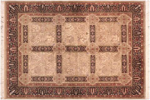 handmade Transitional  Beige Black Hand Knotted RECTANGLE 100% WOOL area rug 6x9