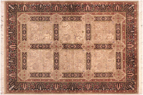 handmade Transitional  Beige Black Hand Knotted RECTANGLE 100% WOOL area rug 6x9