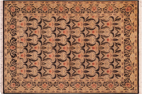 handmade Transitional Tulip Black Red Hand Knotted RECTANGLE 100% WOOL area rug 6x9